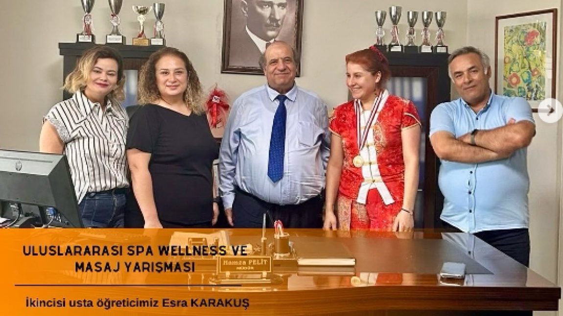 Akdeniz Üniversitesi Nihat Ayçeman önderliğinde 2.si düzenlenen “Uluslararası Spa Wellness ve Masaj” yarışmasında Usta Öğreticimiz Esra Karakuş dereceye girerek,madalya almaya hak kazanmıştır. 